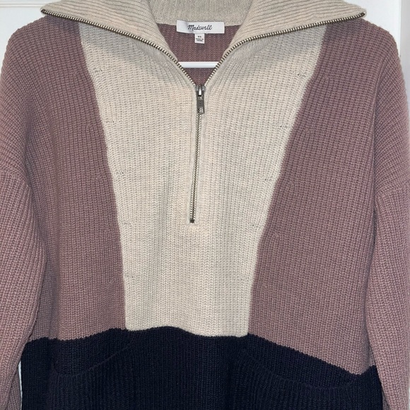 Madewell Sweater Women’s Color-block Black/ Brown/Tan/ Zip Up Wool Blend Size XS - Picture 4 of 8